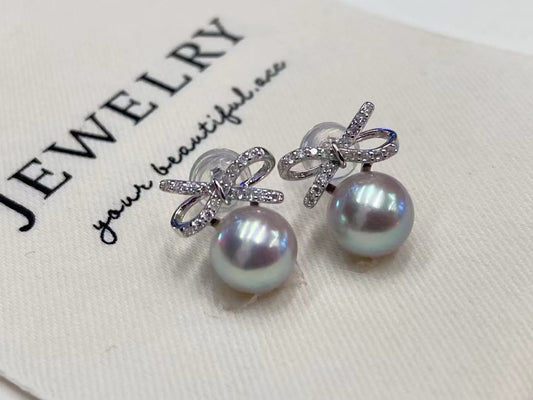 Bow Akoya Pearl Stud Earrings