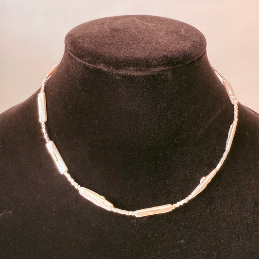 Baroque Pearl Necklace with Sterling Silver Beaded Chain