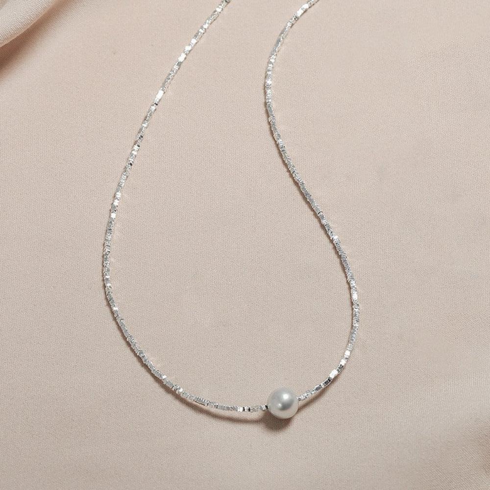 Akoya 8-9mm Grade 4A+ Pearl Pendant Necklace Silver Geometric Beaded Chain