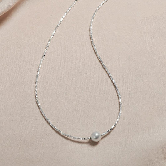 Akoya 8-9mm Grade 4A+ Pearl Pendant Necklace Silver Geometric Beaded Chain