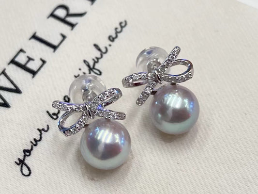 Bow Akoya Pearl Stud Earrings