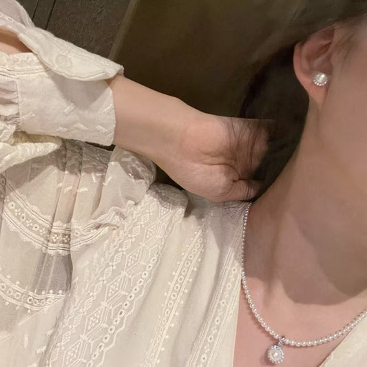 Freshwater Sunflower Pearl Necklace and Earings Set