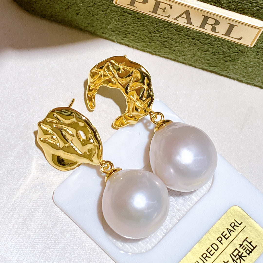 White Pearl Drop Earrings Sun and Moon